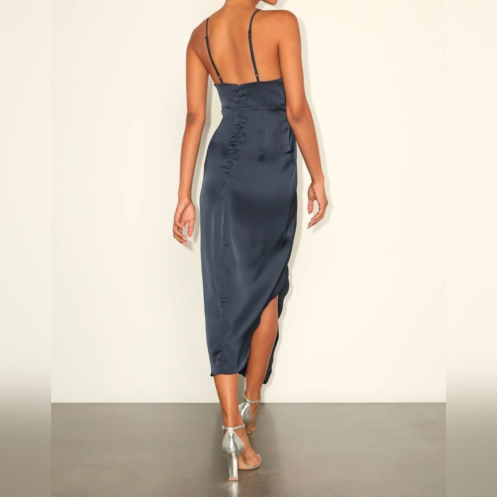 Lulus Caught Feelings Navy Blue Satin Ruffled Midi Dress Size XS - Picture 5 of 12